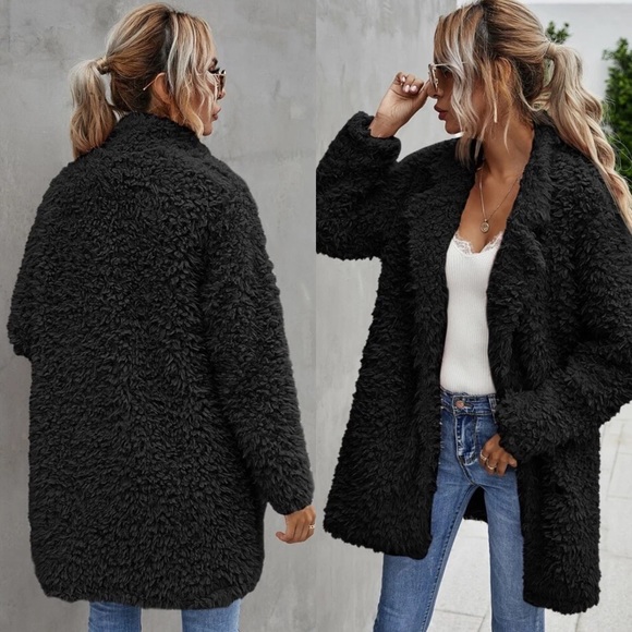 Black Vegan Fur Coat - Picture 4 of 6